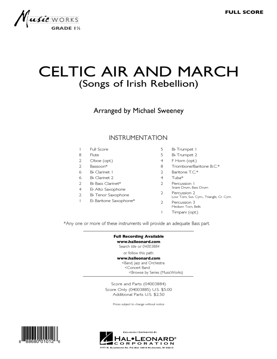 Celtic Air and March (Songs of Irish Rebellion) - Conductor Score (Full Score) Concert Band scores gallery preview page 1