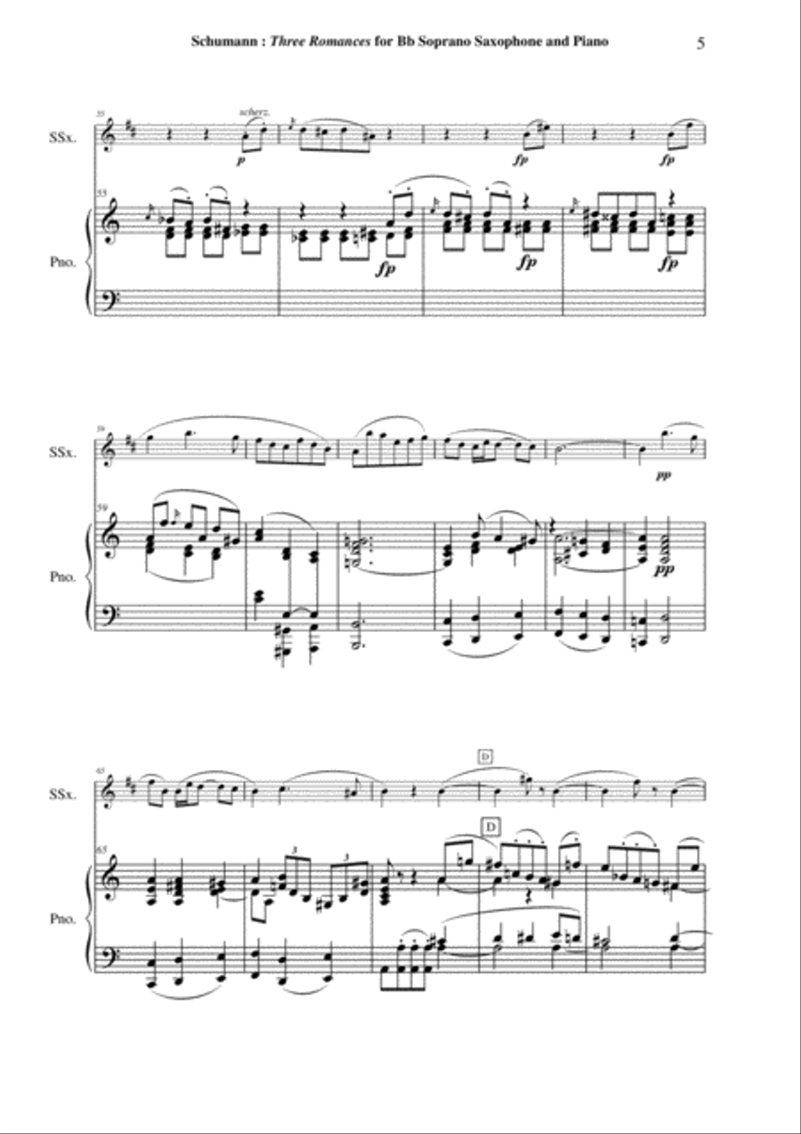 Robert Schumann: Three Romances (Drei Romanzen), Opus 94, arranged for Bb soprano saxophone and pia Soprano Saxophone scores gallery preview page 5