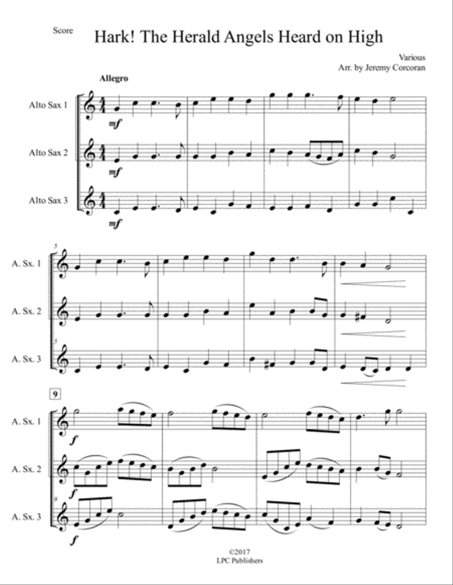 Hark! The Herald Angels Heard on High for Saxophone Trio (AAA or AAT) Woodwind Trio scores gallery preview page 2