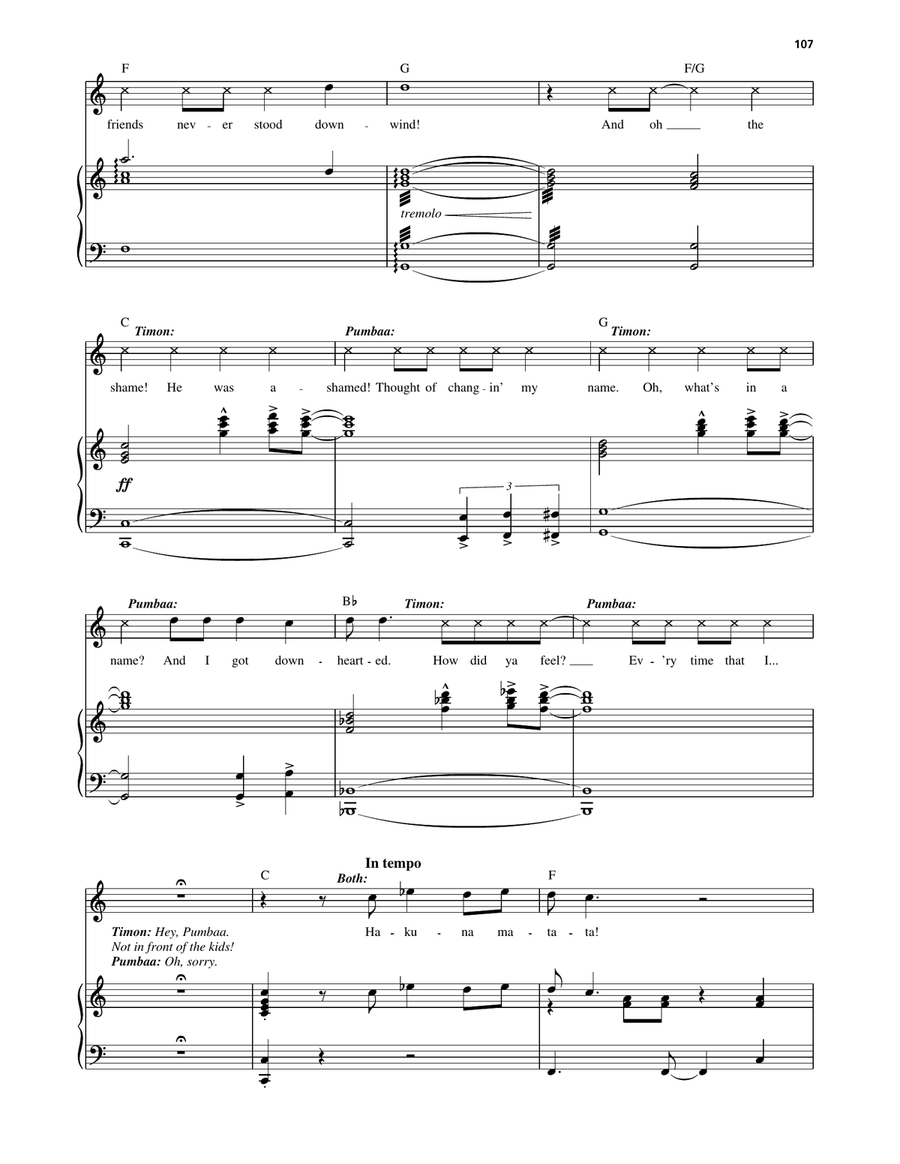 Hakuna Matata (from The Lion King: Broadway Musical) Piano, Vocal, Guitar scores gallery preview page 4