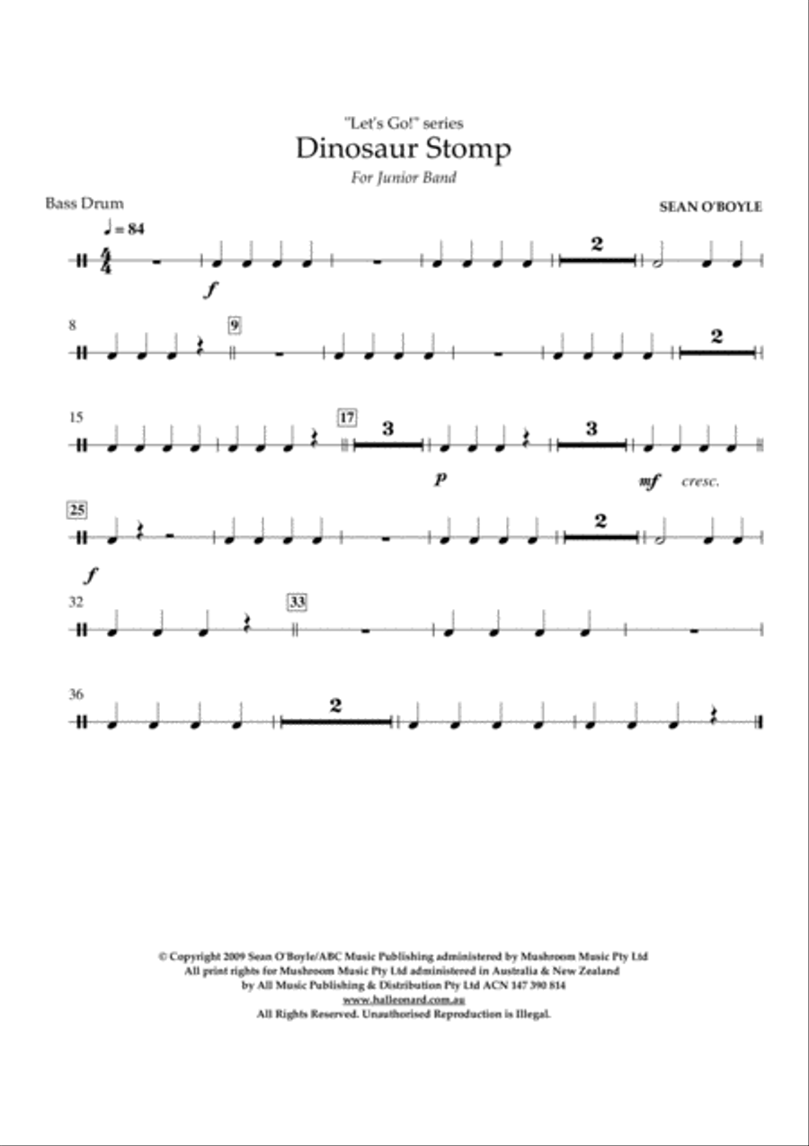 Dinosaur Stomp - Bass Drum Concert Band scores gallery preview page 1