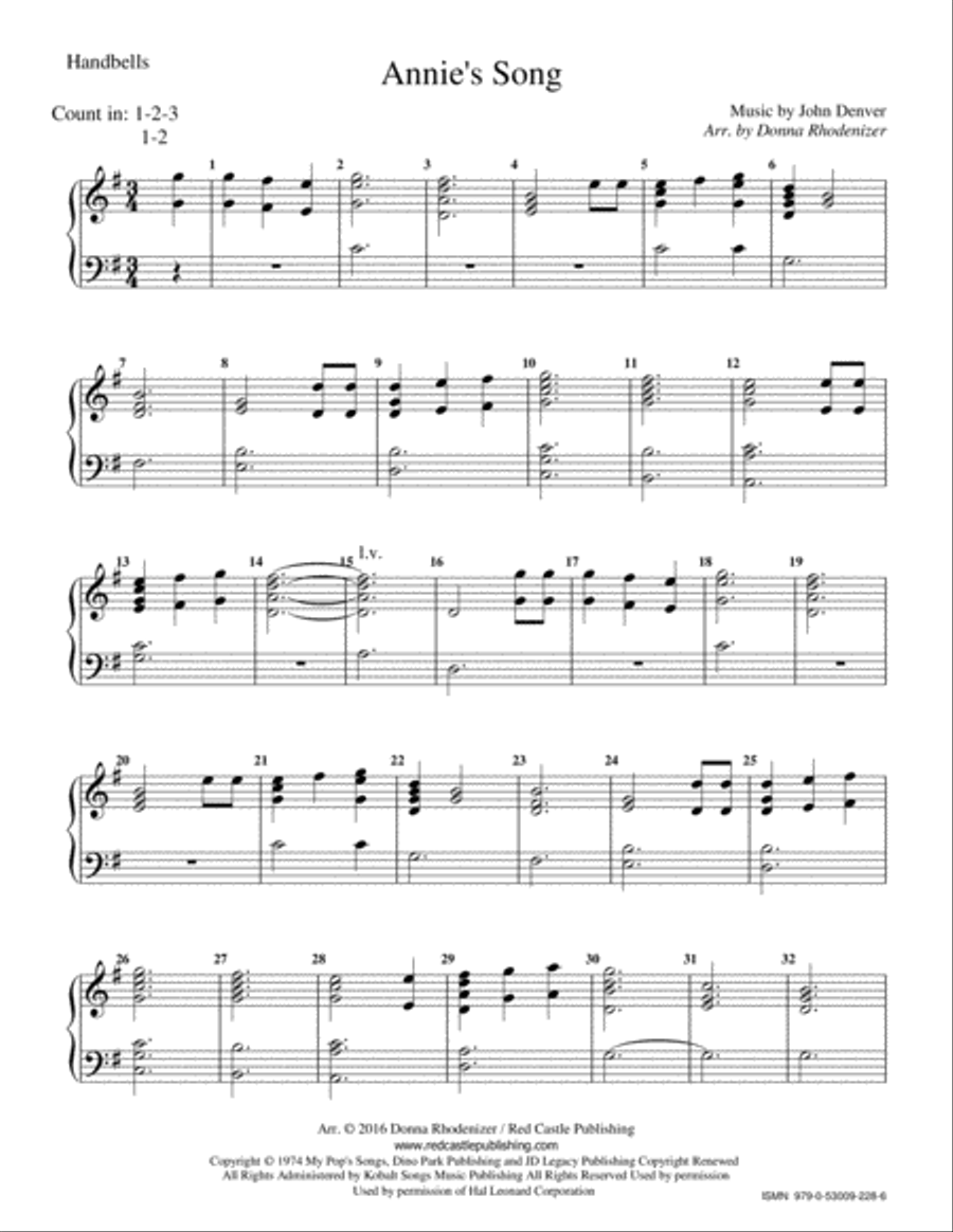 Annie's Song Handbell Choir scores gallery preview page 1