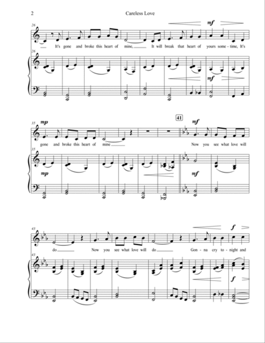Careless Love - Unison Choir and Piano Unison Choir scores gallery preview page 2
