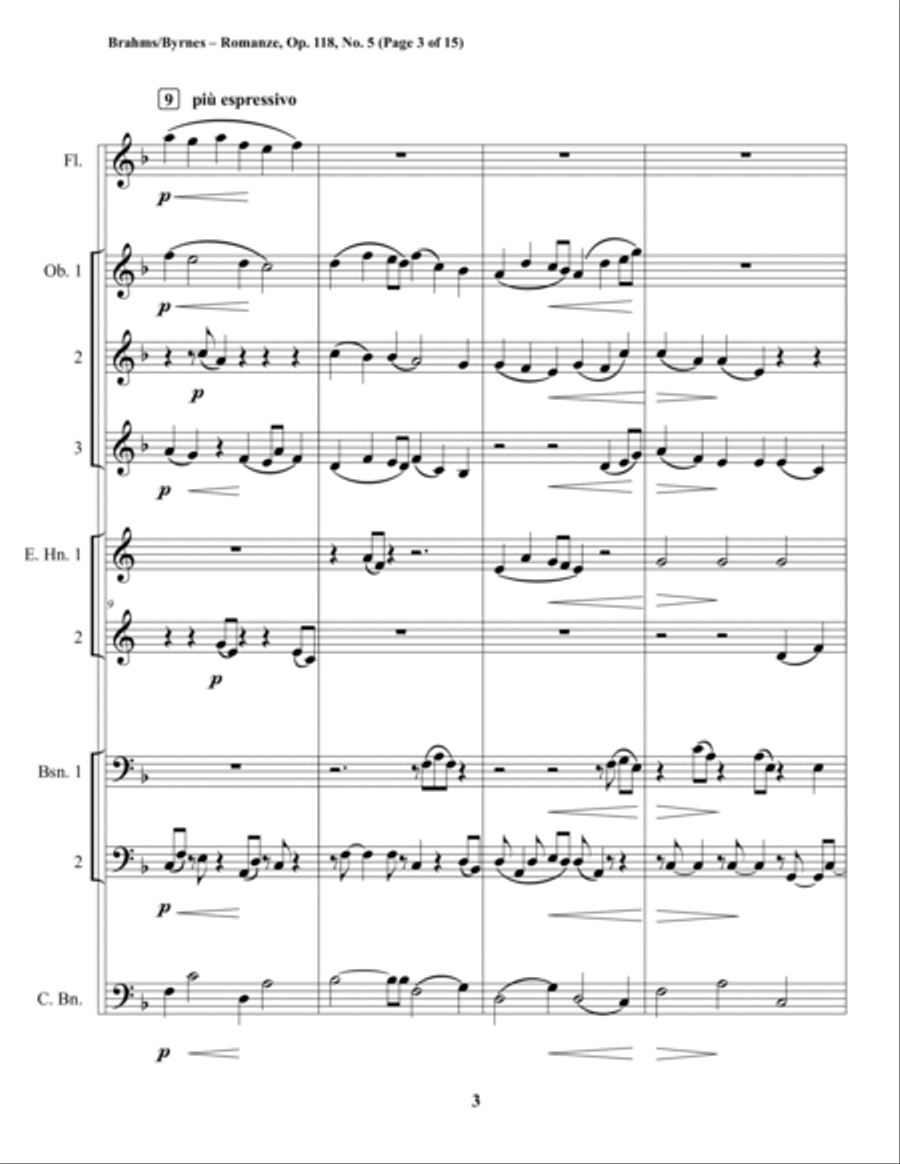 Johannes Brahms – Romanze, Op. 118, No. 5 (Double Reed Octet + Flute) Woodwind Ensemble scores gallery preview page 3