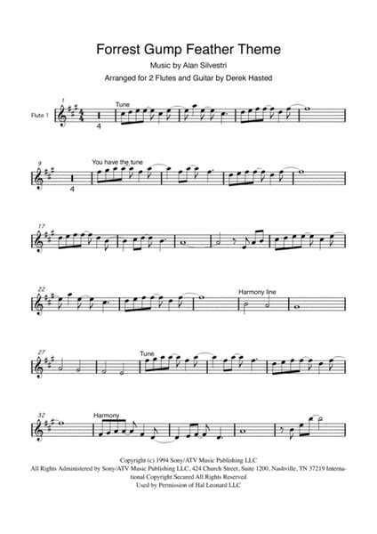 Forrest Gump - Main Title (Feather Theme)  from the Paramount Motion Picture FORREST GUMP  Digital Sheet Music