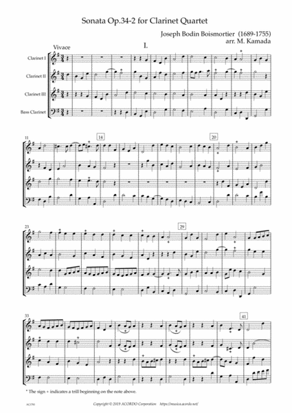 Sonata Op.34-2 for Clarinet Quartet image number null