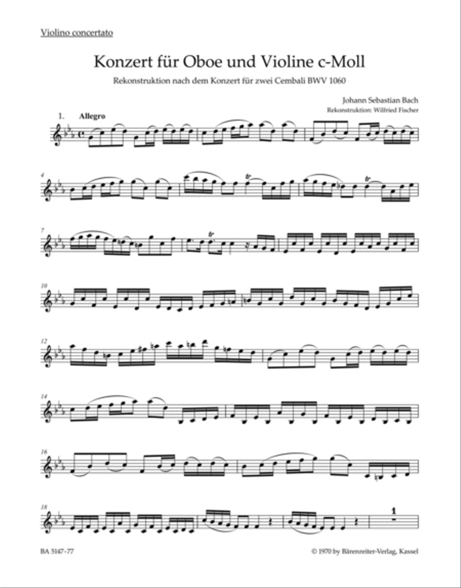 Concerto for Oboe, Violin, Strings and Basso Continuo in C minor Violin Solo scores gallery preview page 1