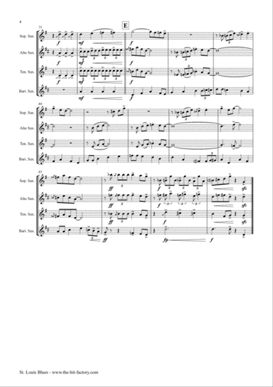 St. Louis Blues - Saxophone Quartet Saxophone Quartet scores gallery preview page 4