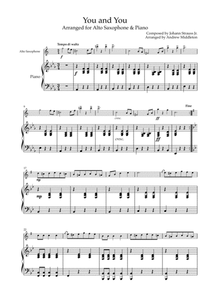 Du und Du Waltz arranged for Alto Saxophone & Piano image number null
