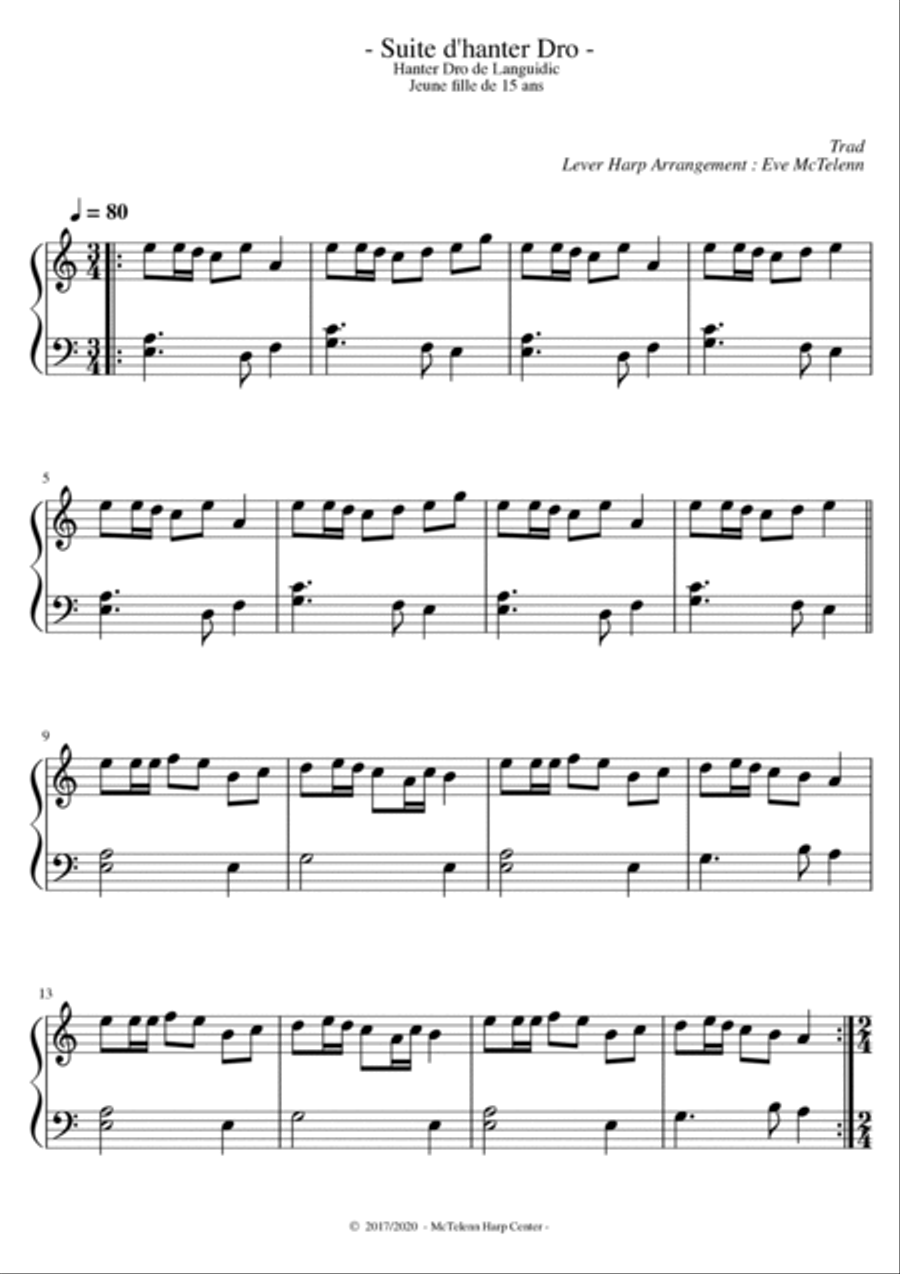 Suite Hanter Dro - 2 breton Tunes - Languidic / Jeune Fille de 15 Ans - intermediate & 27 String Har Harp scores gallery preview page 5