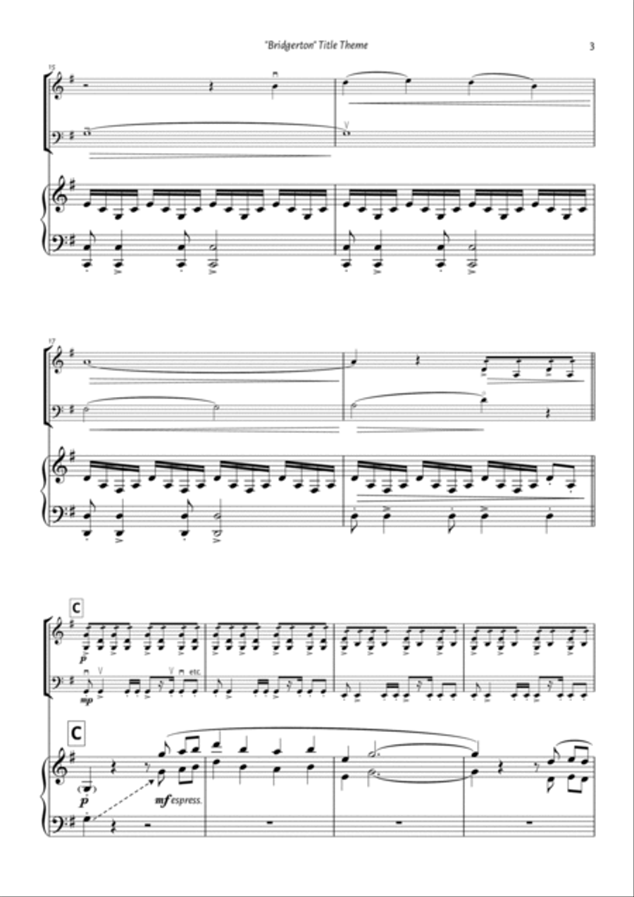 Bridgerton Theme Piano Trio scores gallery preview page 3