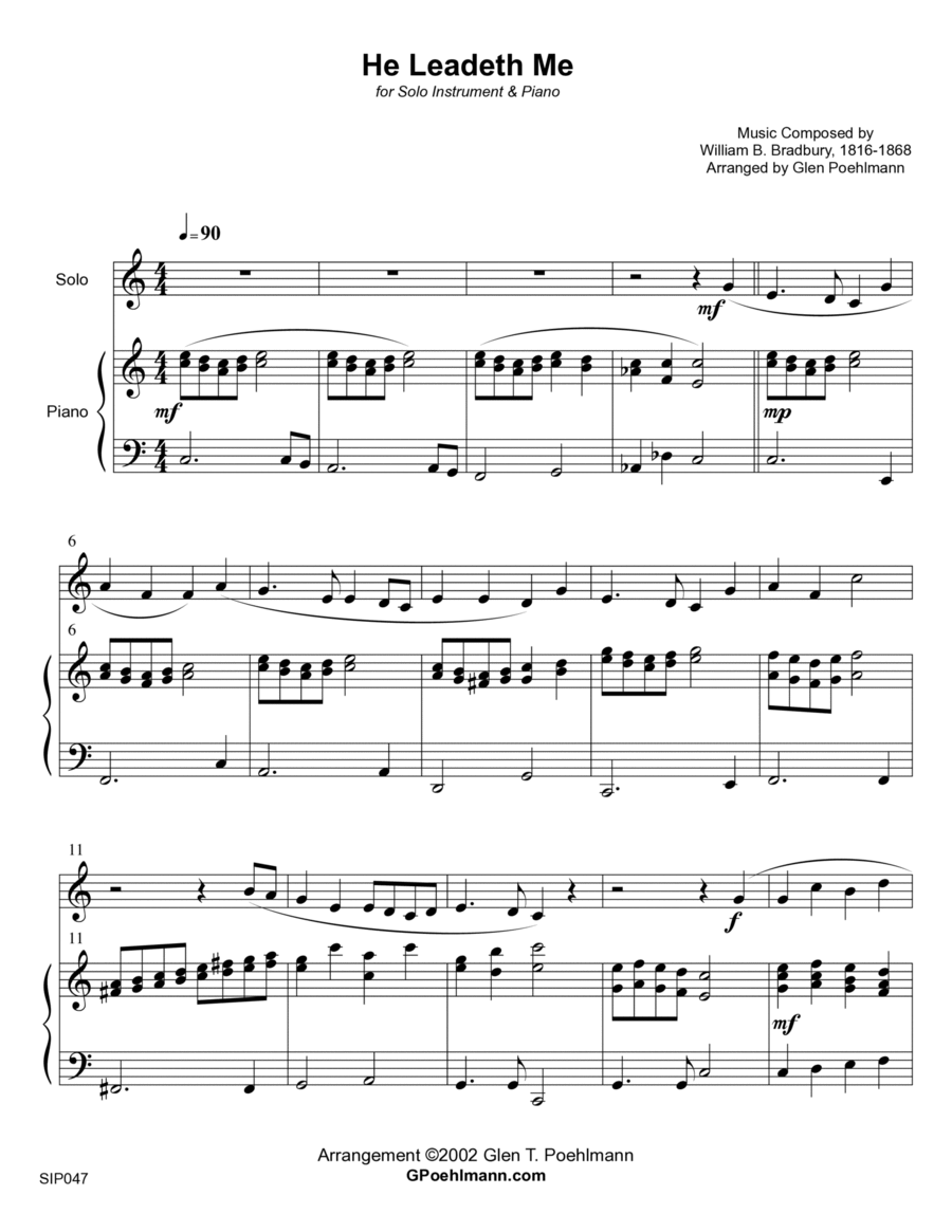 HE LEADETH ME - SOLO (or group) for any Orchestra Instrument! Piano accompaniment Piano scores gallery preview page 1