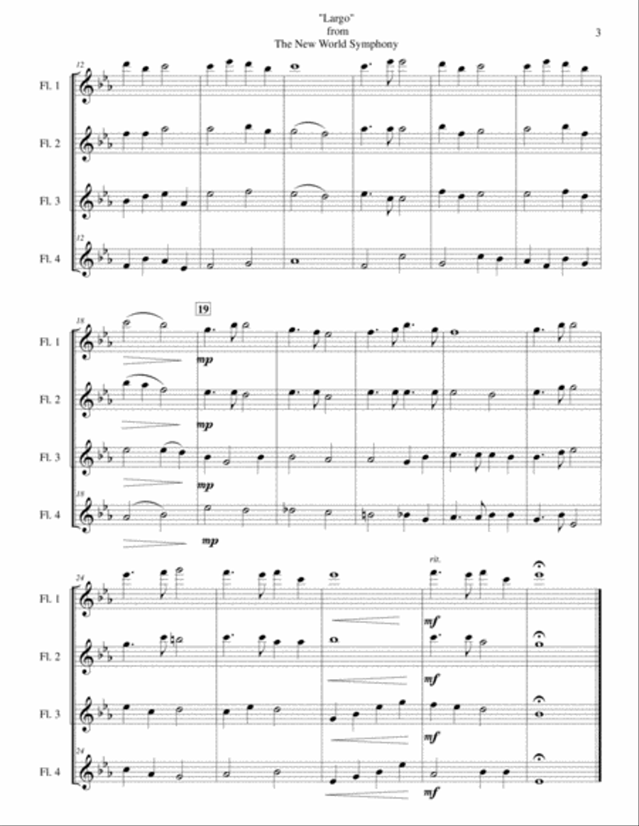 Largo from The New World Symphony for Flute Quartet Flute Quartet scores gallery preview page 3