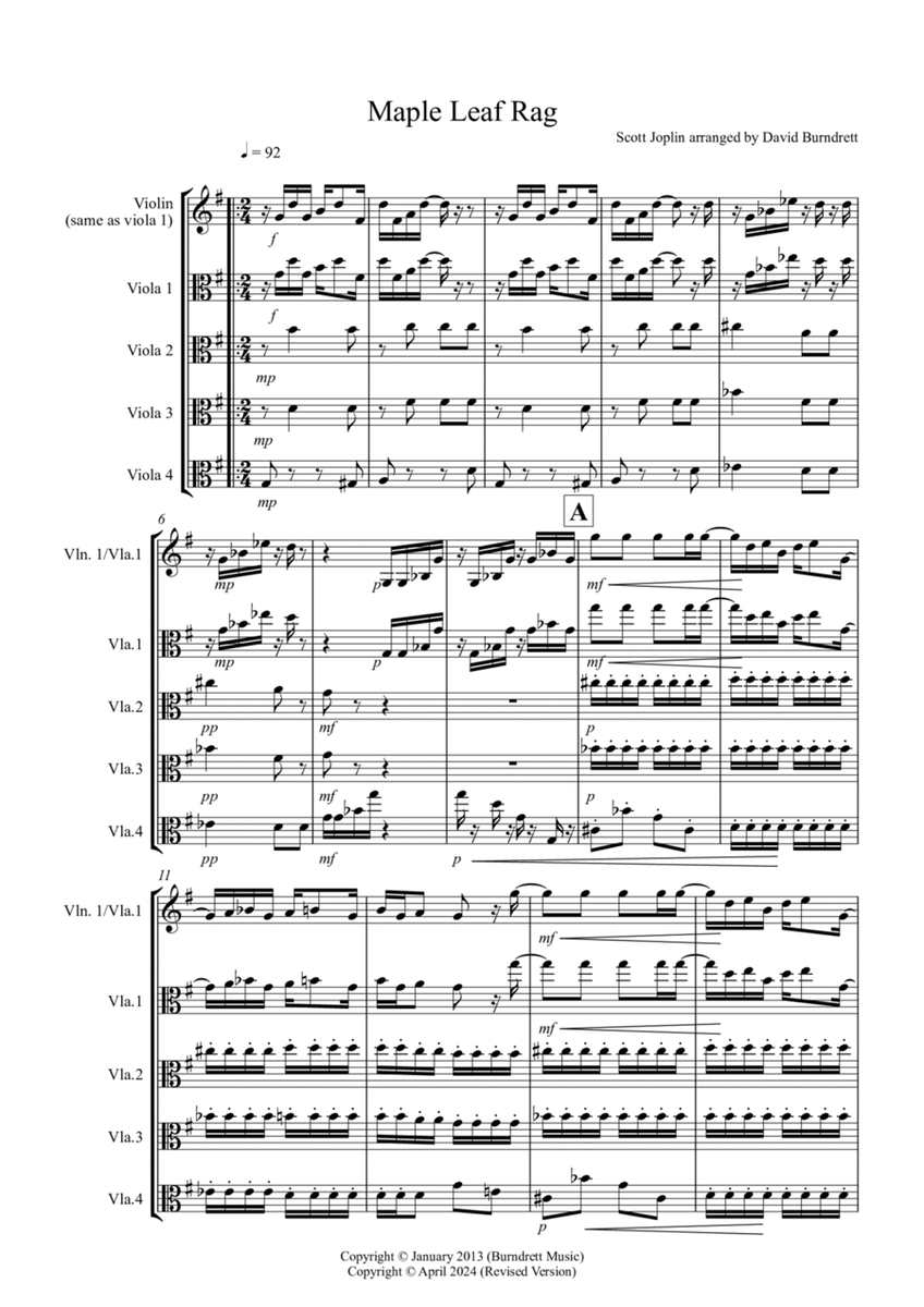 Maple Leaf Rag for Viola Quartet image number null