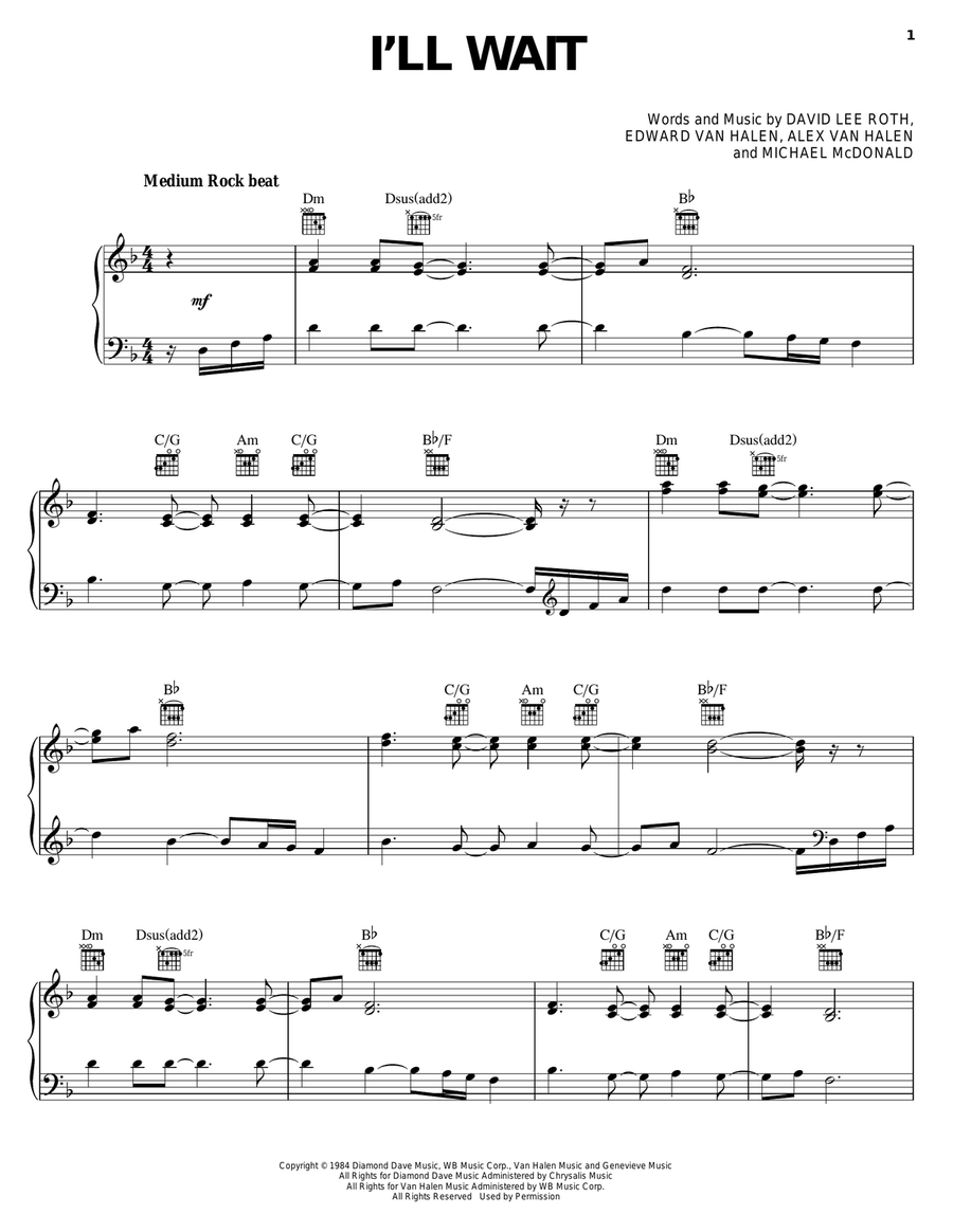 I'll Wait Piano, Vocal, Guitar scores gallery preview page 1