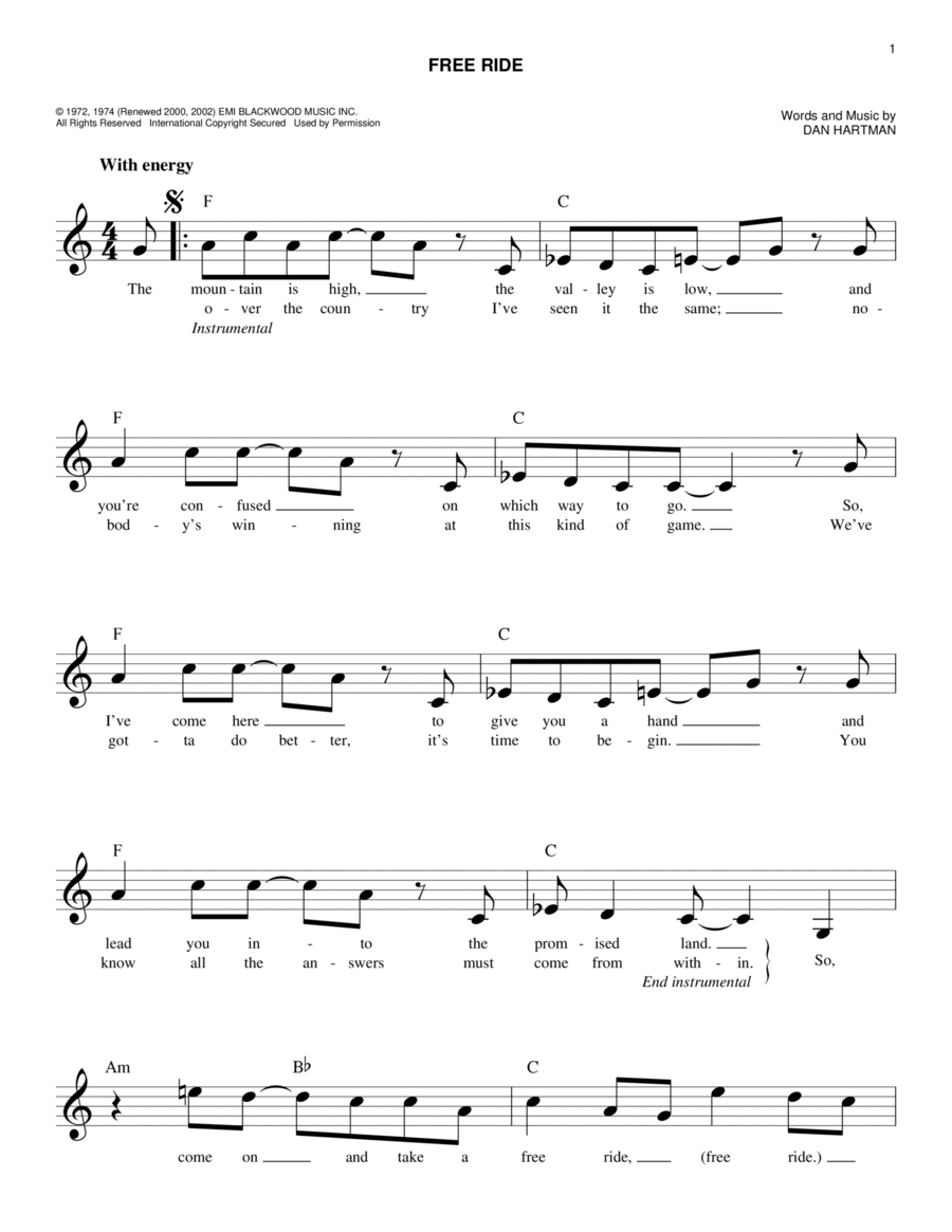 Free Ride Free Ride Piano scores gallery preview page 1
