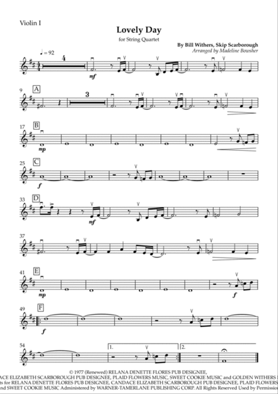 Lovely Day String Quartet scores gallery preview page 6