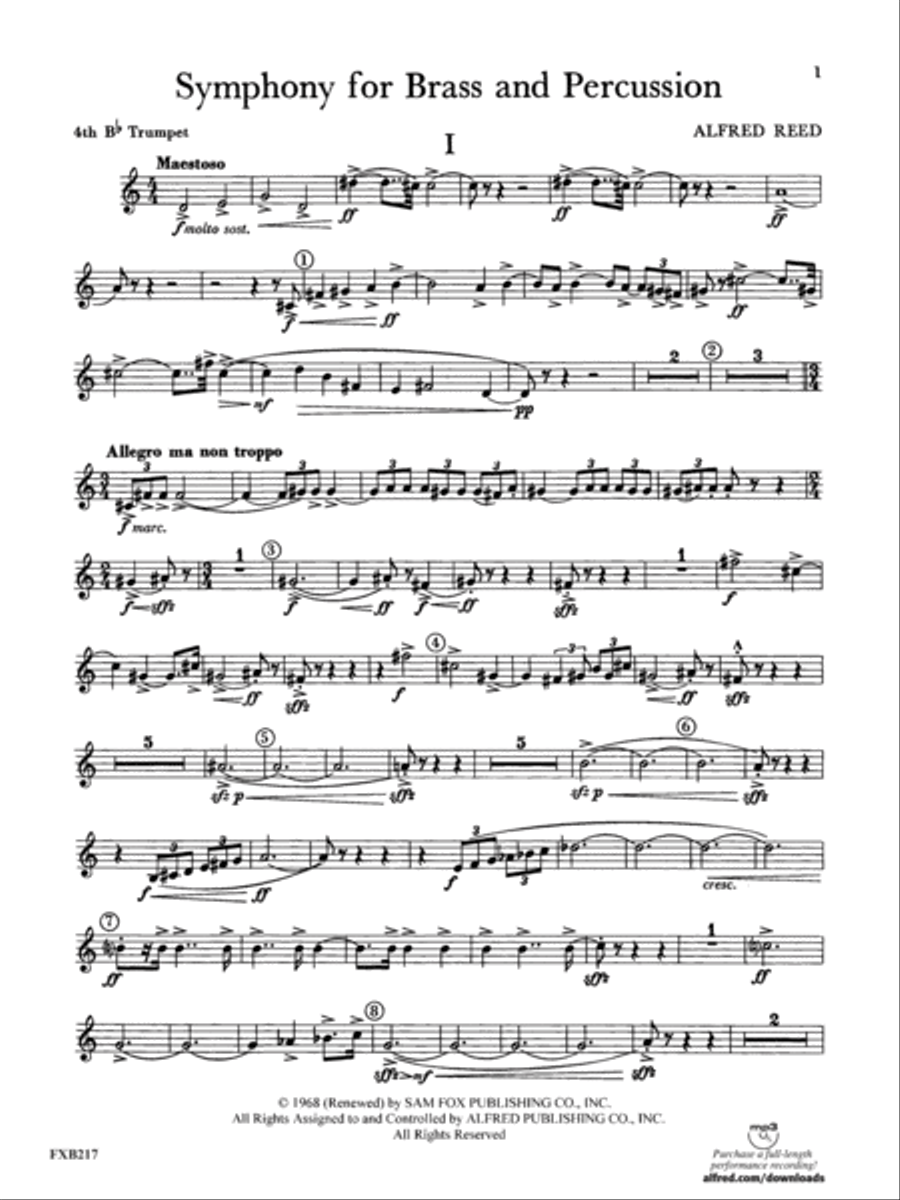 Symphony for Brass and Percussion: 4th B-flat Trumpet Concert Band scores gallery preview page 1