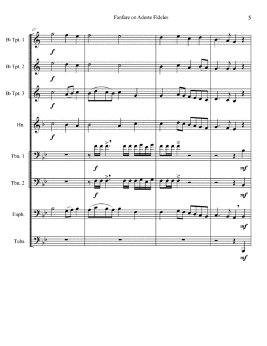 Fanfare on Adeste Fideles Brass Ensemble scores gallery preview page 6