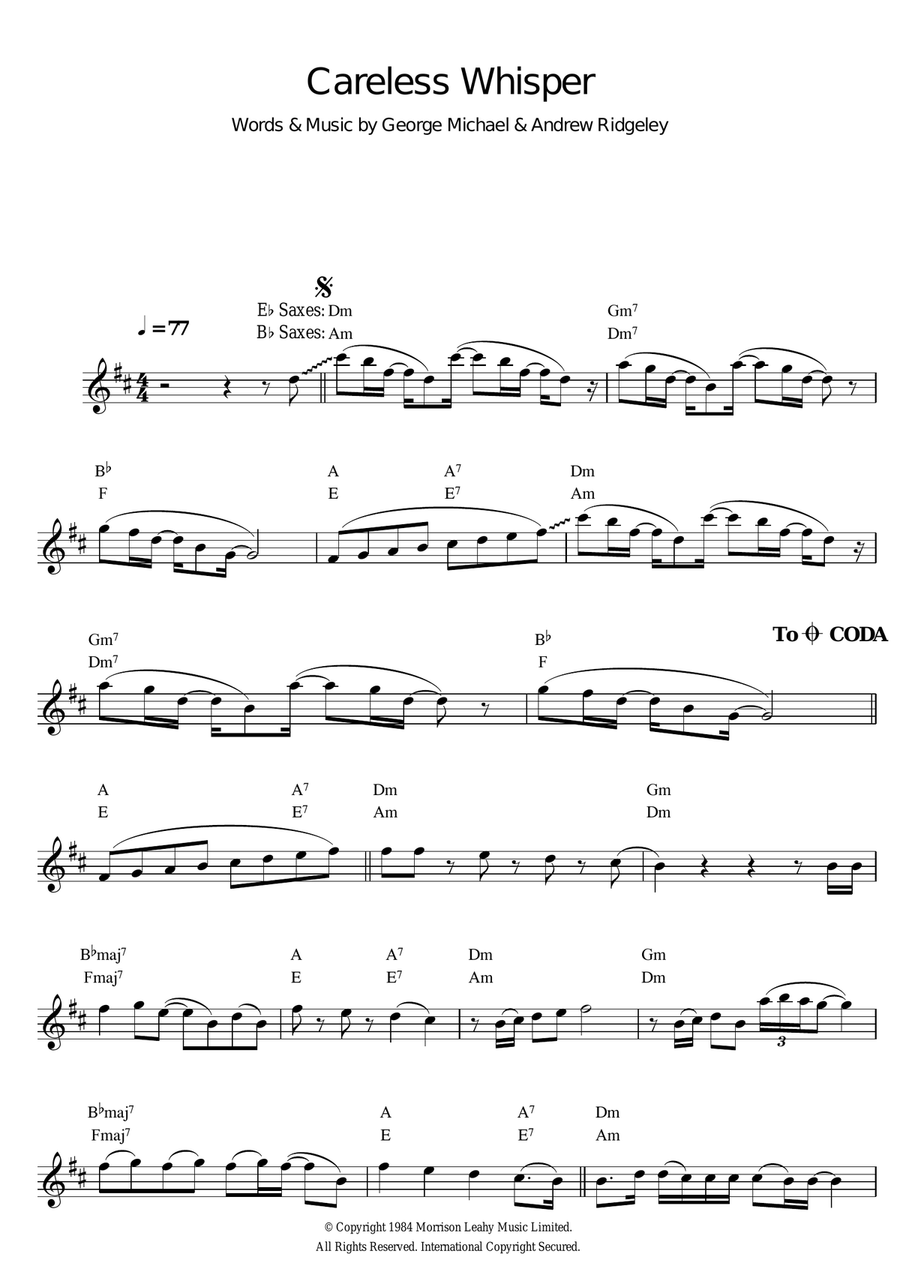 Careless Whisper Saxophone Solo scores gallery preview page 1