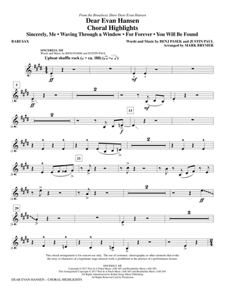 Book cover for Dear Evan Hansen (Choral Highlights) - Baritone Sax
