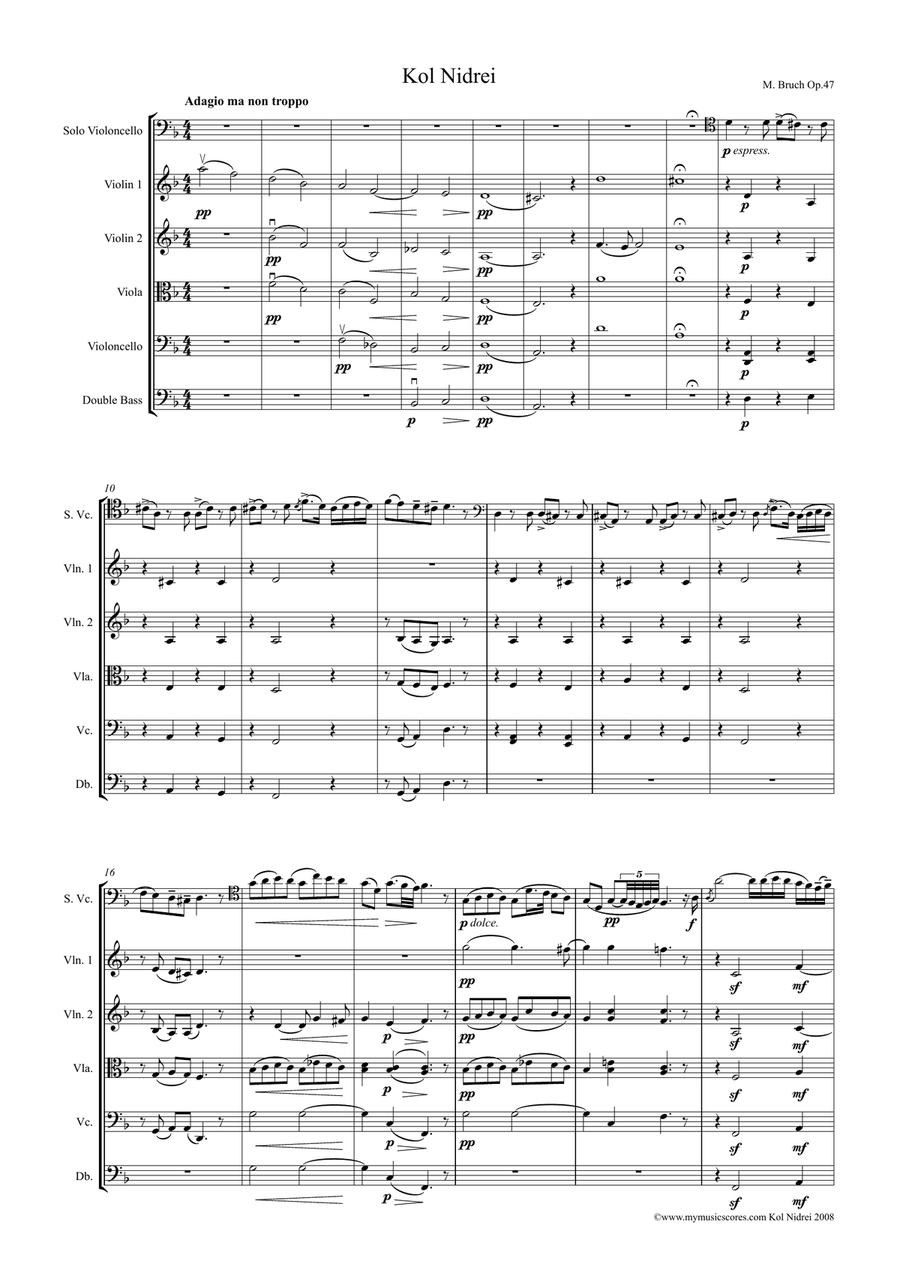 Bruch Kol Nidrei for Cello and String Orchestra String Orchestra scores gallery preview page 2