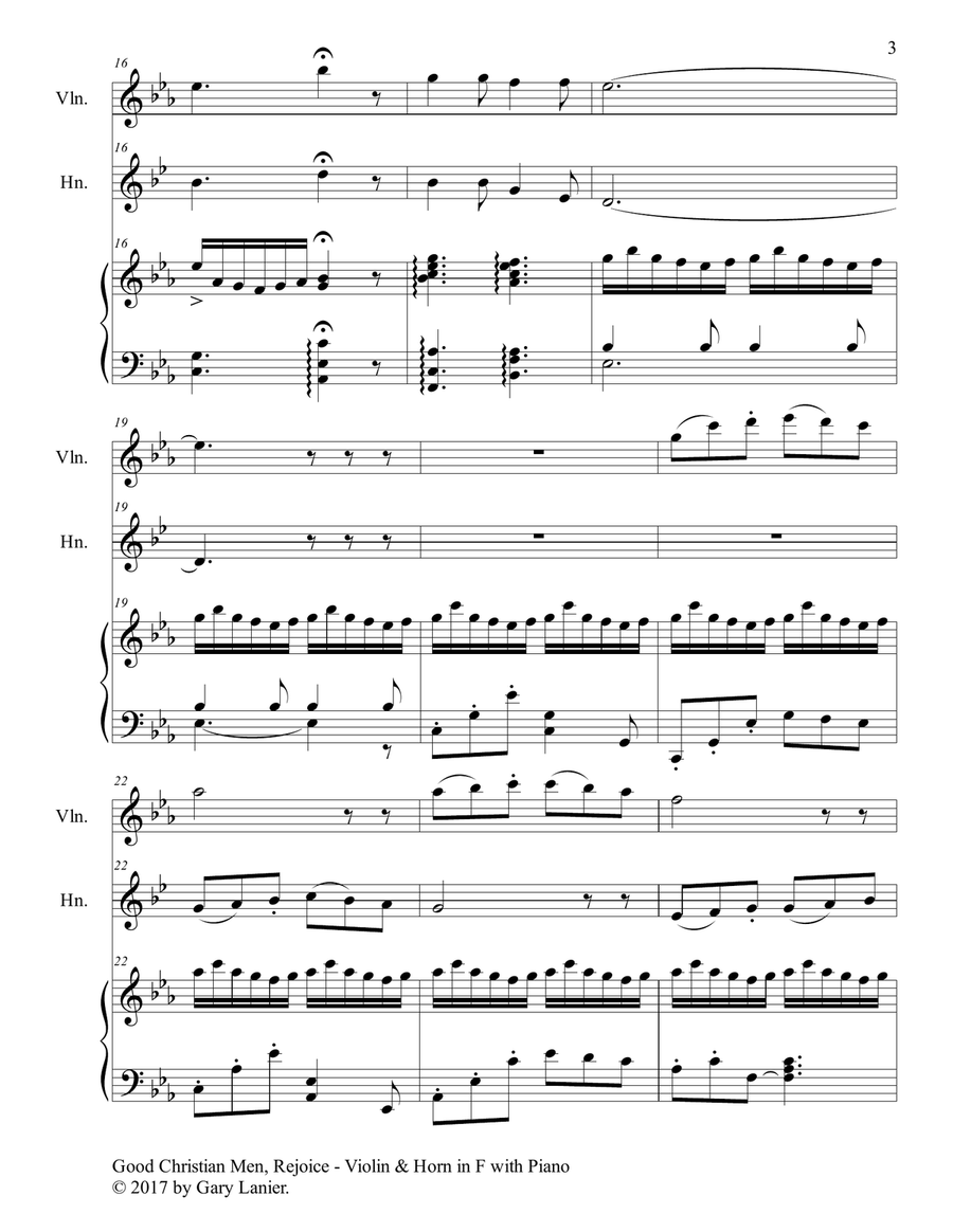 GOOD CHRISTIAN MEN, REJOICE (Violin, Horn in F with Piano & Score/Parts) Violin scores gallery preview page 4