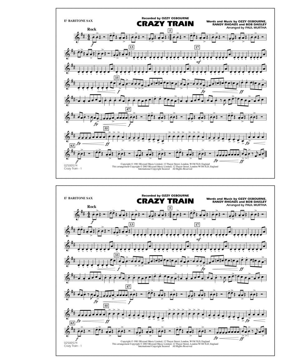 Crazy Train - Eb Baritone Sax Marching Band scores gallery preview page 1