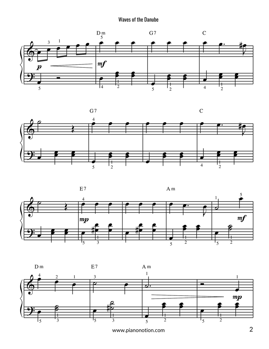 Waves of the Danube (Piano Solo) Easy Piano scores gallery preview page 2