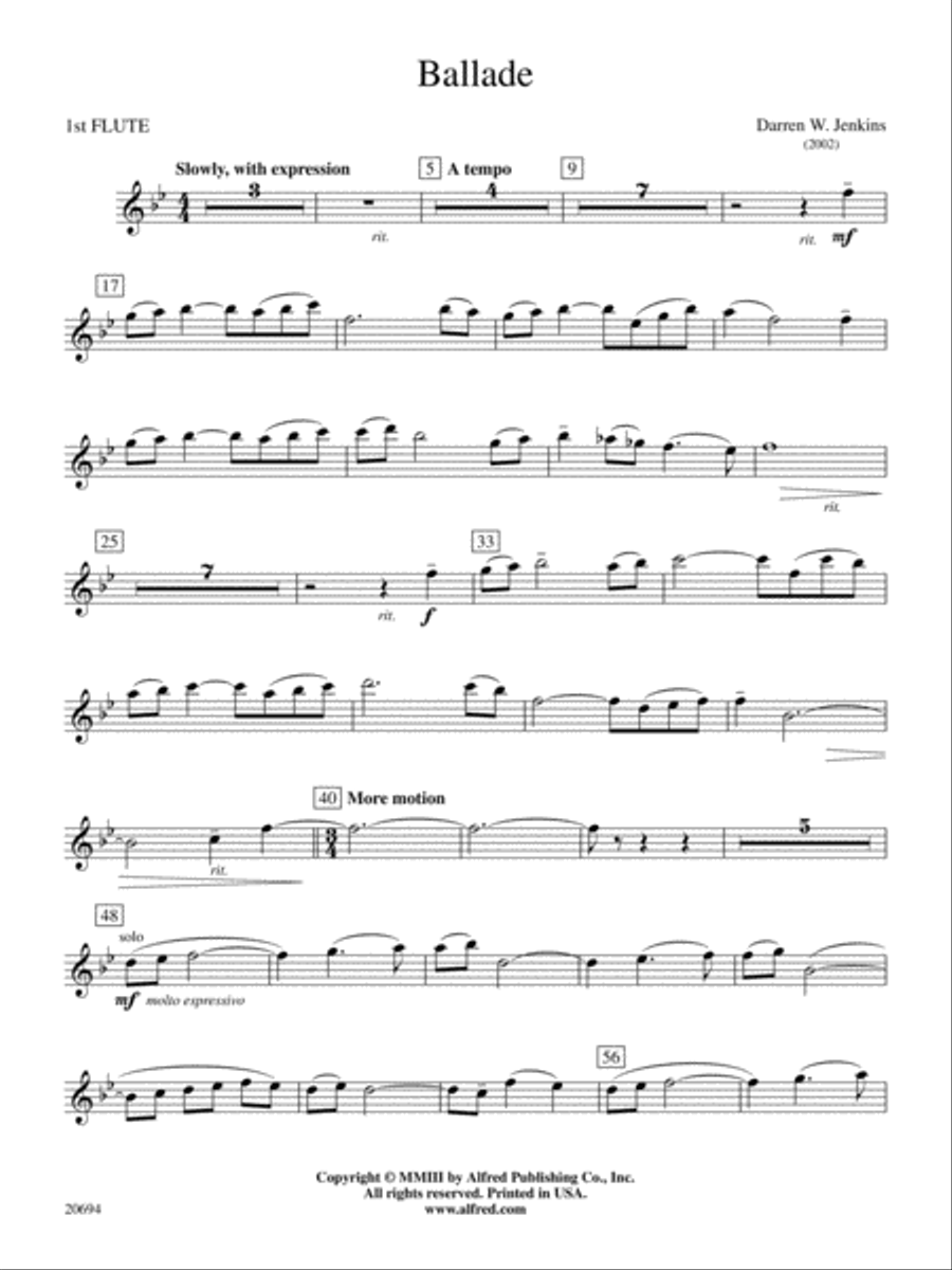 Ballade: Flute Concert Band scores gallery preview page 1