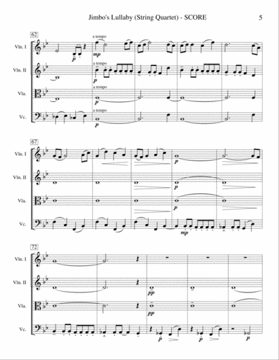 Jimbo's Lullaby String Quartet scores gallery preview page 5