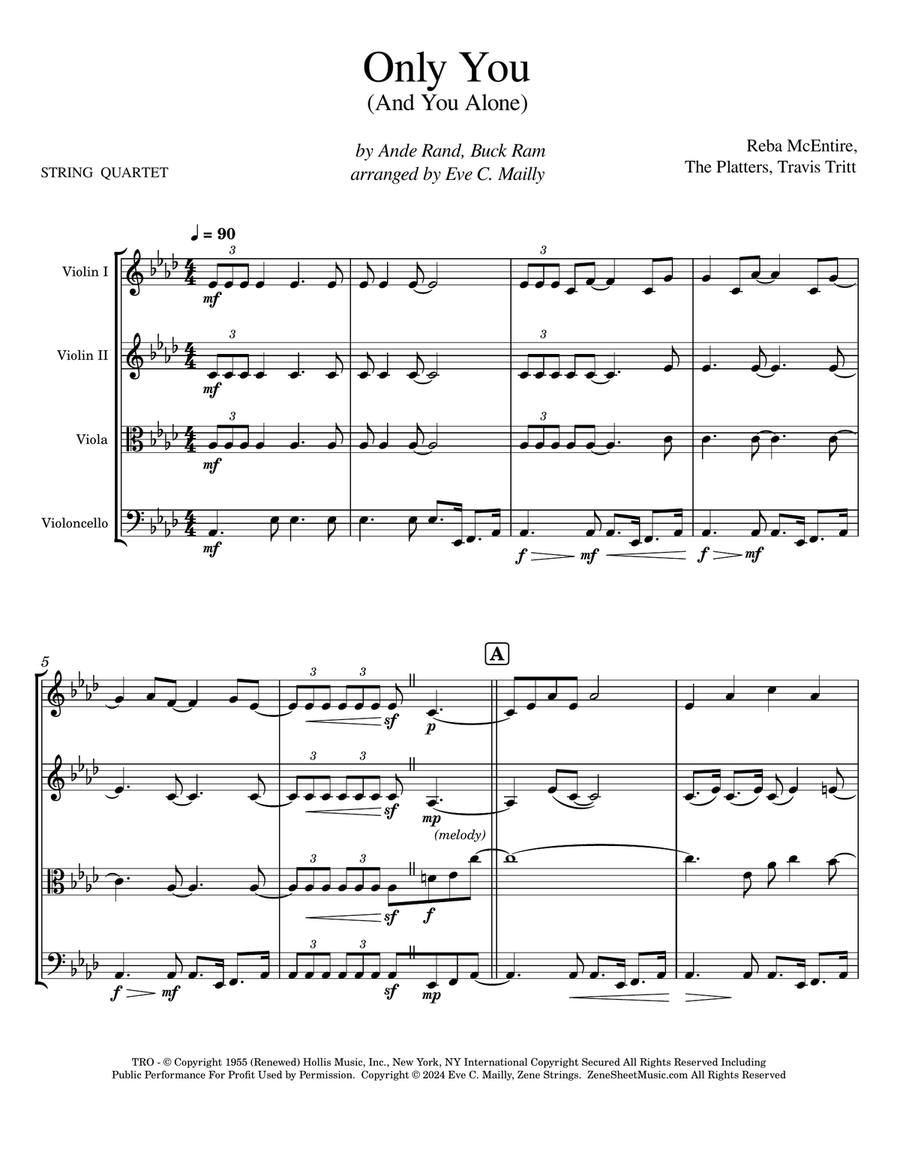 Only You (and You Alone) String Quartet scores gallery preview page 1