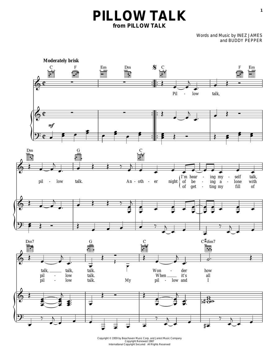 Pillow Talk Pillow Talk Piano, Vocal, Guitar scores gallery preview page 1