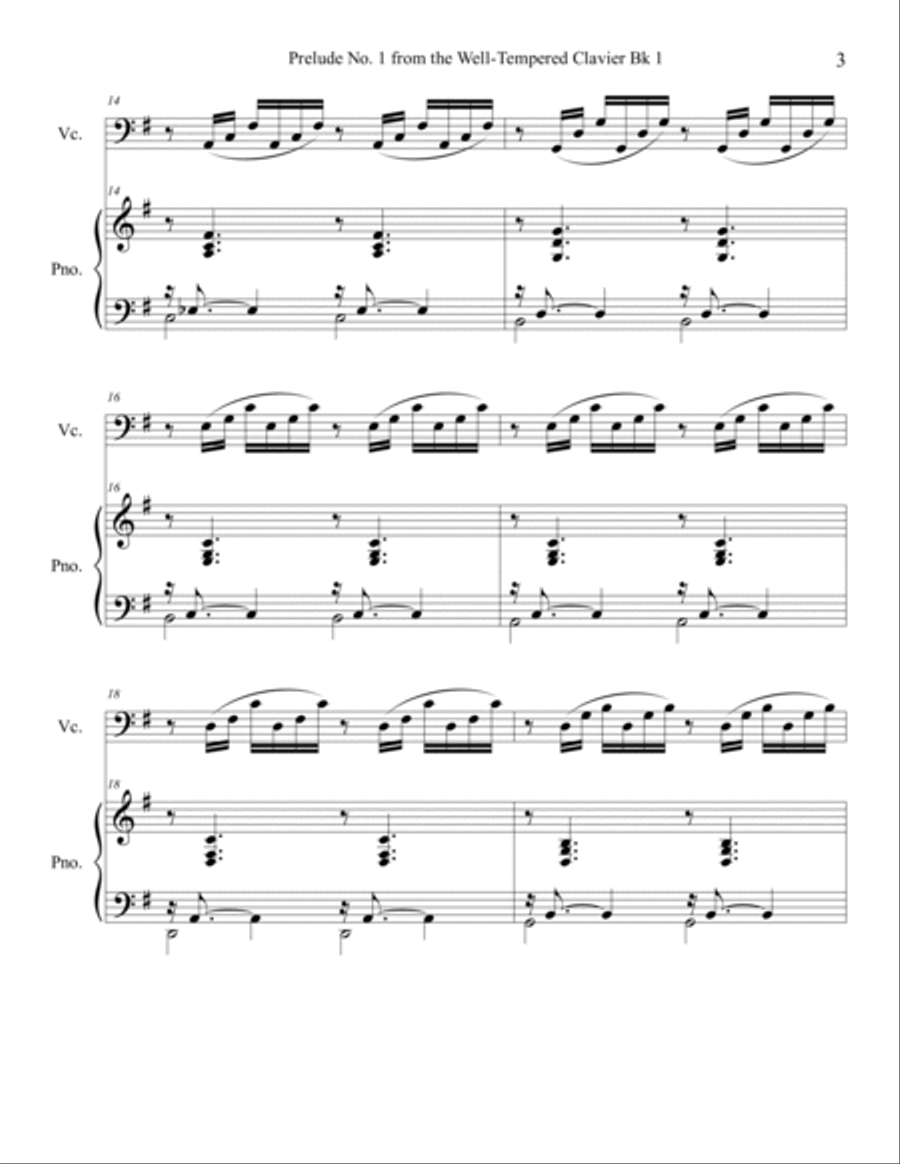 Prelude No.1 from The Well-Tempered Clavier Book 1 BWV 846 (Cello Solo) with piano accompaniment Piano scores gallery preview page 3