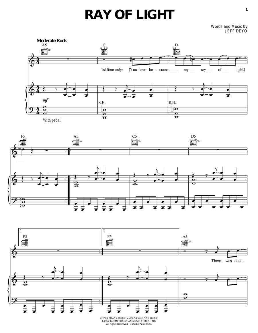 Ray Of Light Ray Of Light Piano, Vocal, Guitar scores gallery preview page 1