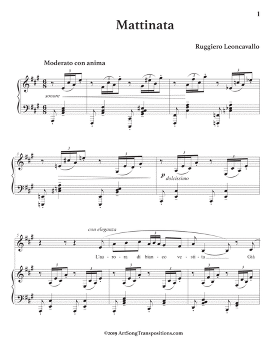 LEONCAVALLO: Mattinata (transposed to A major)