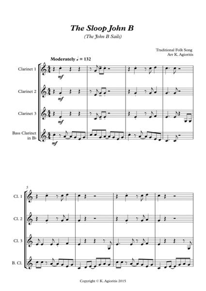 The Sloop John B (The John B Sails) - Clarinet Quartet image number null