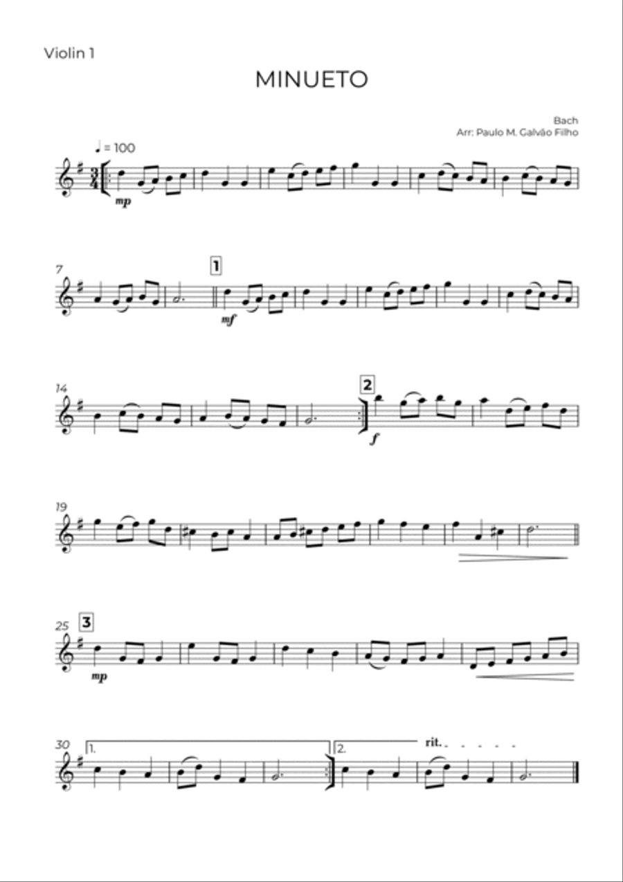 MINUETO - BACH - STRING TRIO (VIOLIN 1, VIOLIN 2 & CELLO)
