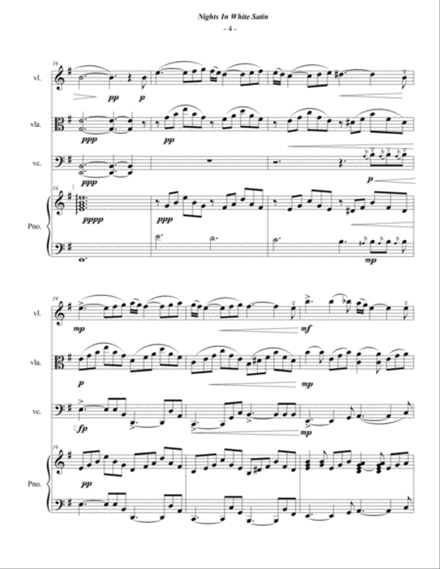 Nights In White Satin Piano Quartet scores gallery preview page 4