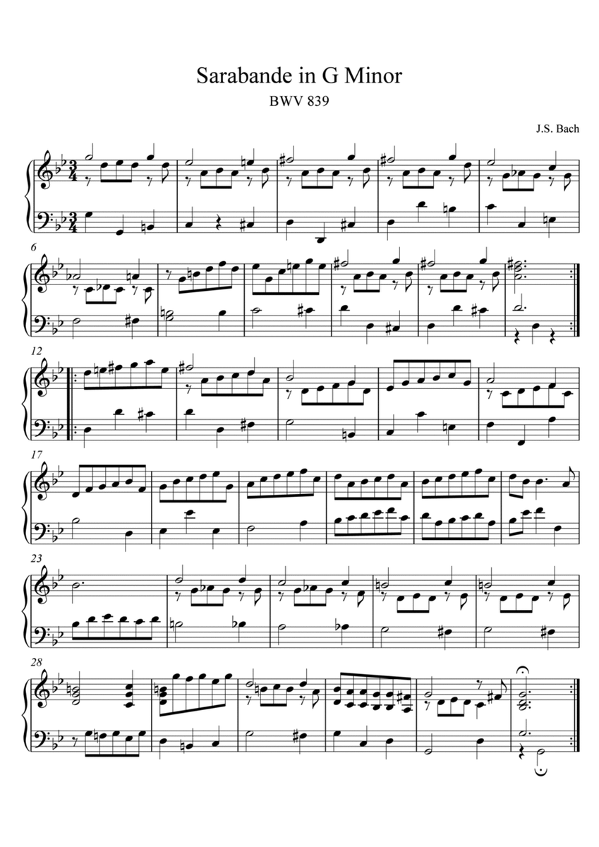 Bach Sarabande in G Minor BWV 839
