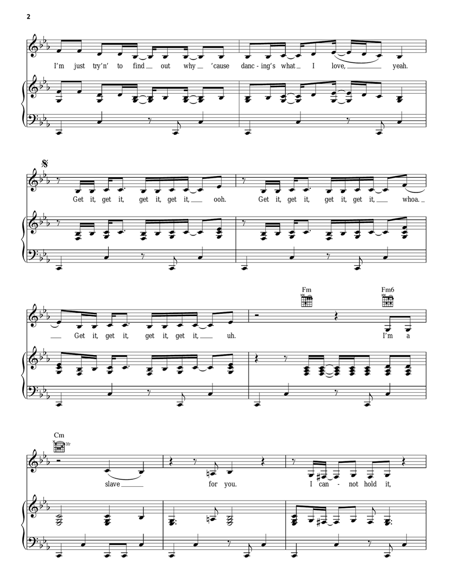 I'm A Slave 4 U Piano, Vocal, Guitar scores gallery preview page 2