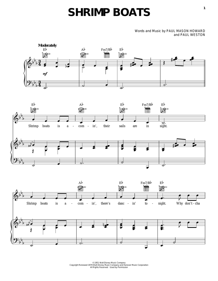 Shrimp Boats Piano, Vocal, Guitar scores gallery preview page 1