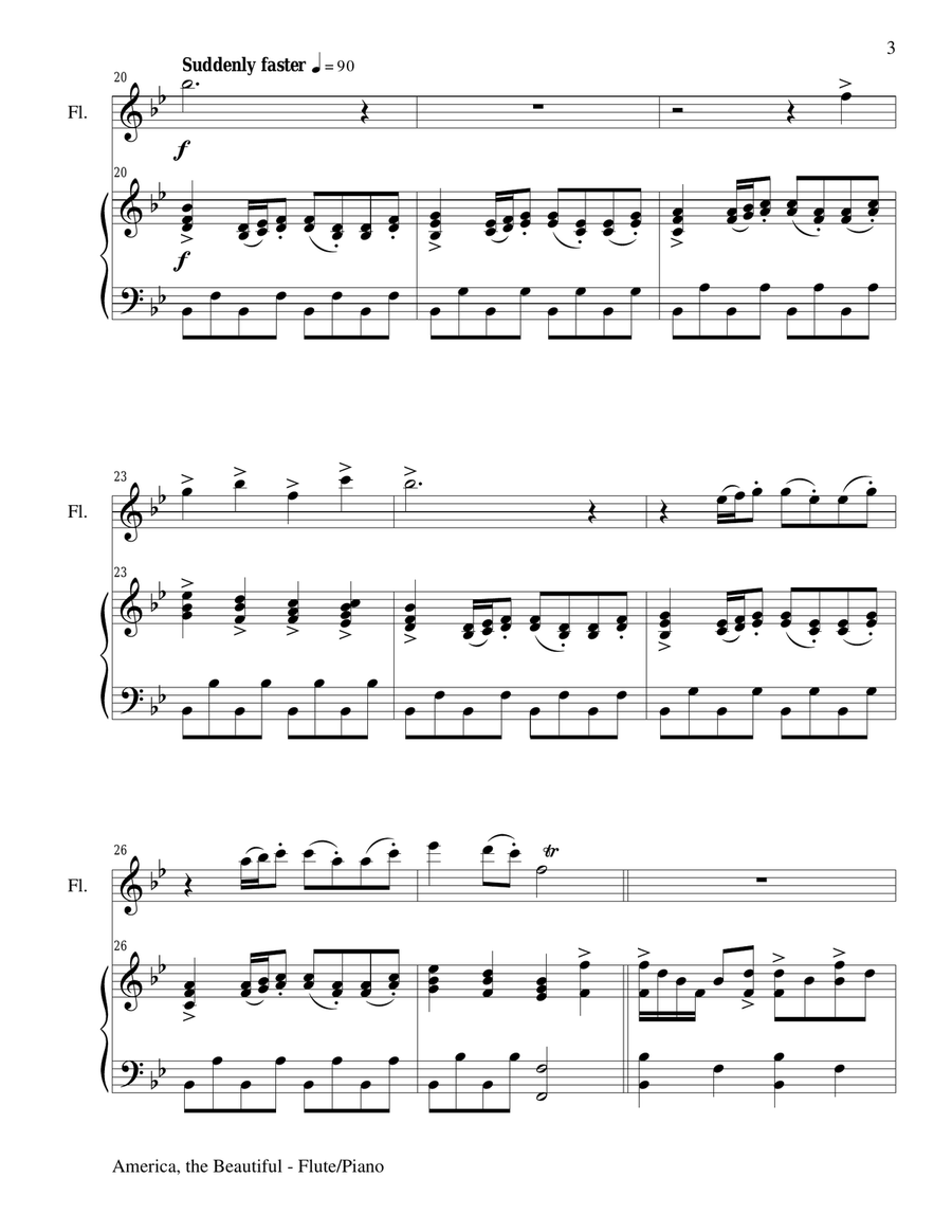CELEBRATE AMERICA (A suite of 3 great patriotic songs for Flute & Piano with Score/Parts) CELEBRATE AMERICA (A suite of 3 great patriotic songs for Flute & Piano with Score/Parts) Flute Solo scores gallery preview page 4