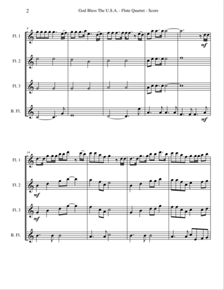 God Bless The U.S.A. Woodwind Quartet scores gallery preview page 2
