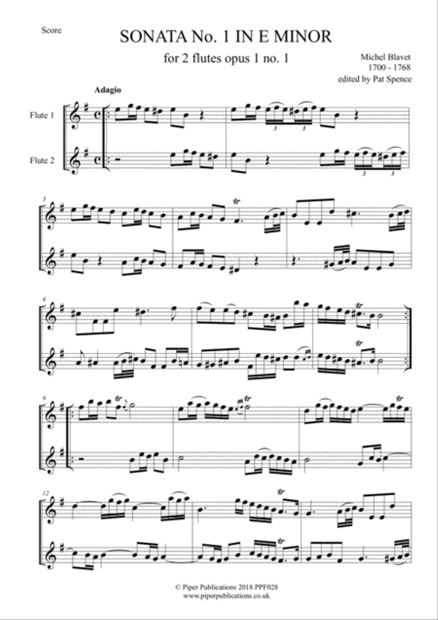 BLAVET SONATA No. 1 IN E MINOR FOR 2 FLUTES