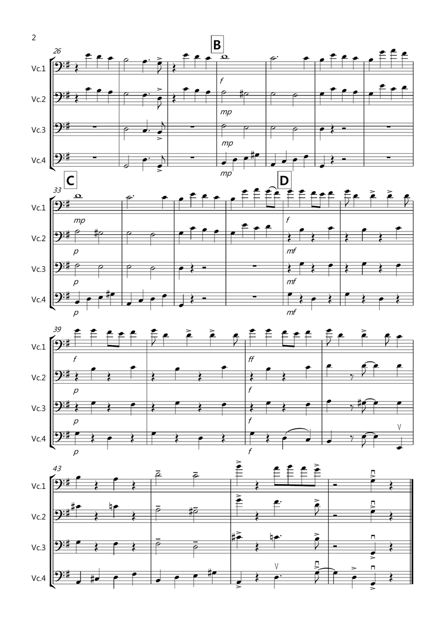 Three Blind Mice for Cello Quartet Cello Solo scores gallery preview page 2