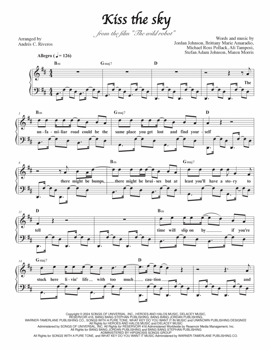 Kiss The Sky Piano Solo scores gallery preview page 1