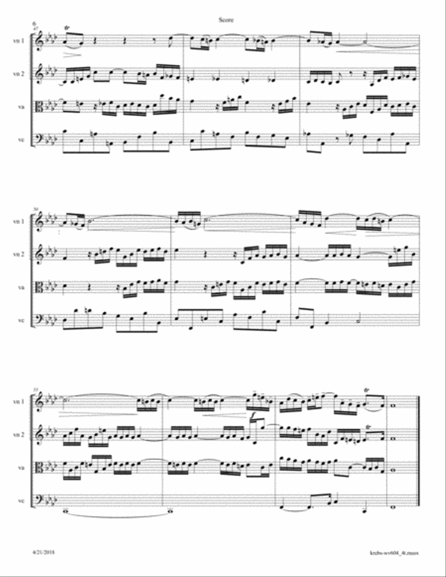 Krebs JL: Fantasia in F minor krebs-wv604 arr. for String Quartet String Quartet scores gallery preview page 6