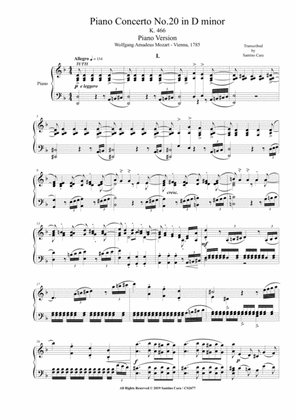 Mozart - Piano Concerto No.20 in D minor K 466 - Complete Piano version