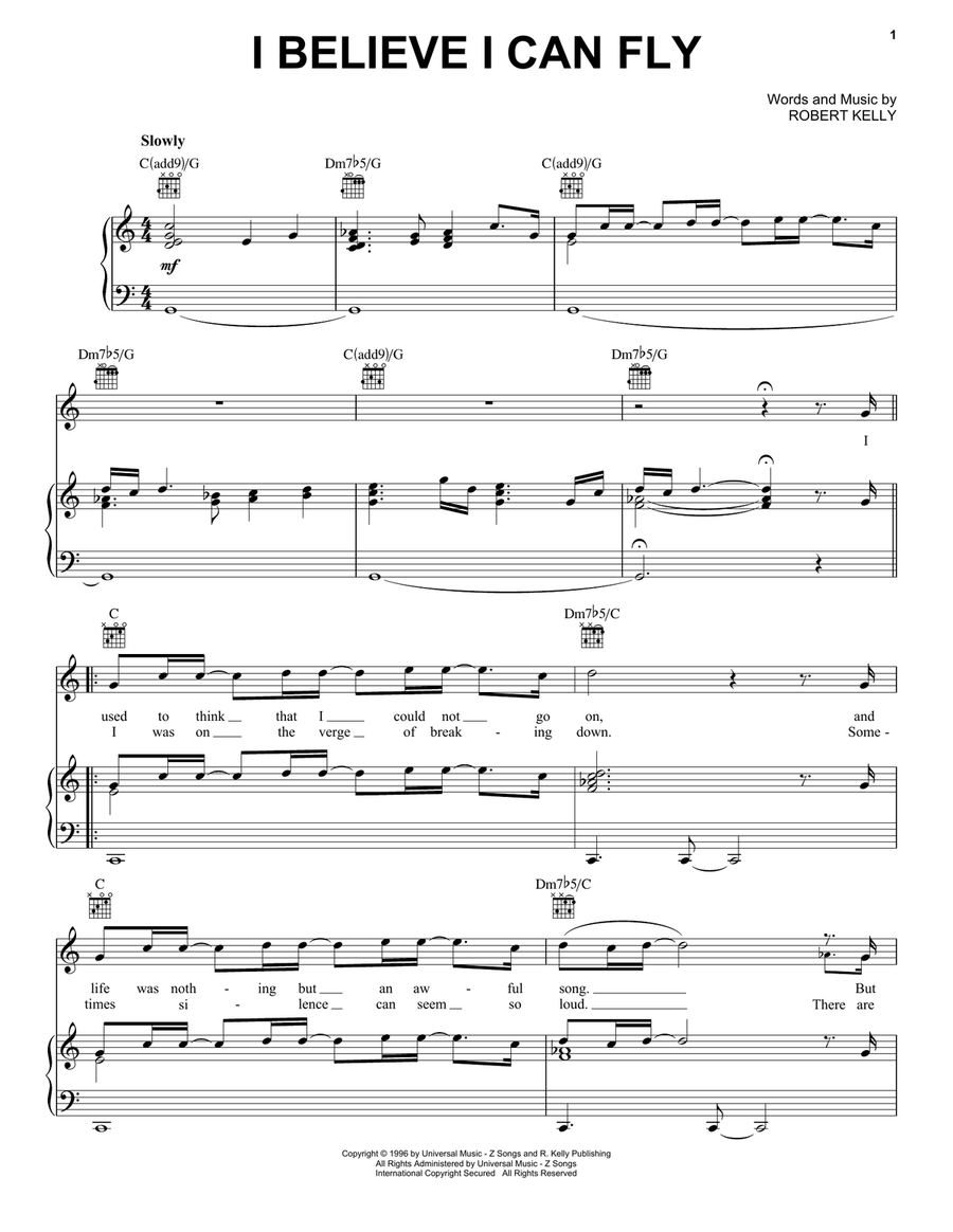 I Believe I Can Fly I Believe I Can Fly Piano, Vocal, Guitar scores gallery preview page 1